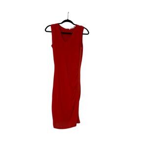 BOSS Cherry Red Sleeveless V-Neck Midi Dress – XS
